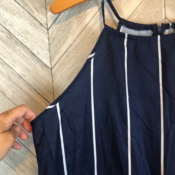 NWT Yoins Blue Stripe Romper Drawstring Waist - Picture 4 of 8